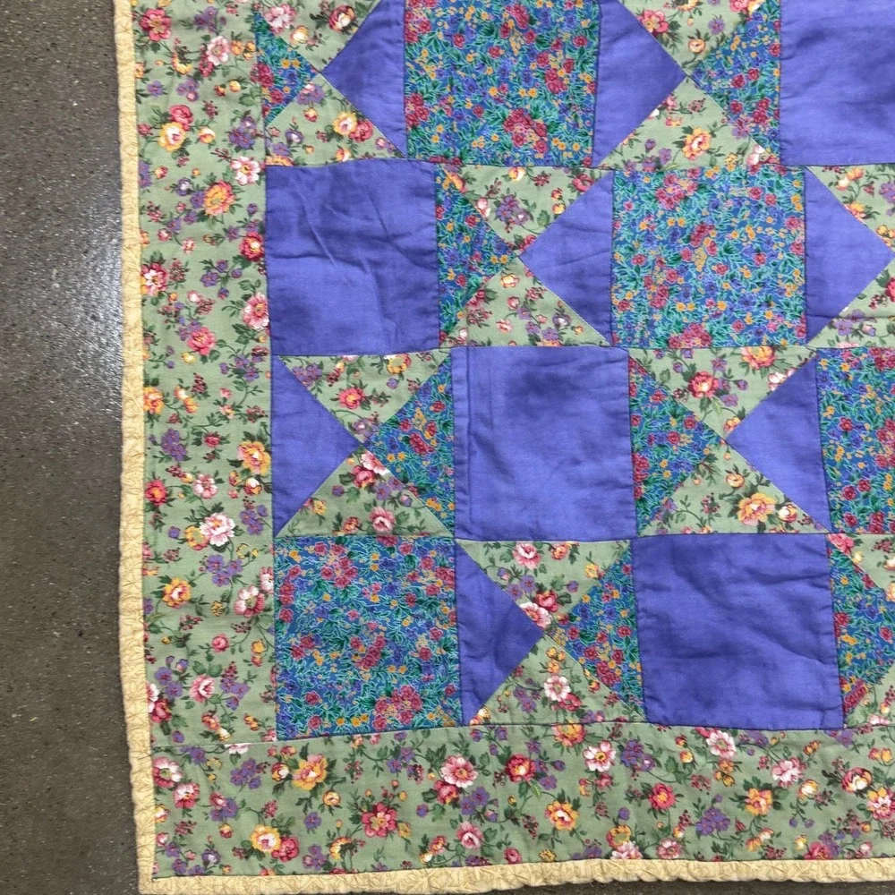 Handmade Patchwork Quilt Purple Green Floral Lap Throw 39x39